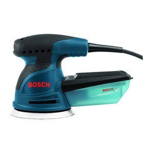 blue and black Bosch 5" Single-Speed Random Orbit Sander has 2.5 amp motor that delivers 12,000 OPM 