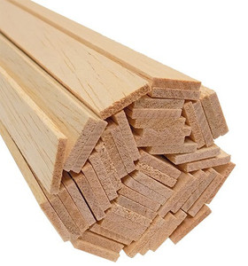 end of a bundle of light-colored balsa wood strips