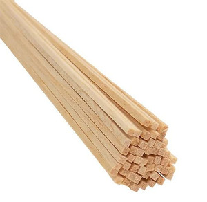 end of a bundle of light-colored balsa wood strips