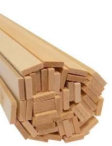 cut end of 50-pack bundle of light-colored bud nosen 1/8"H x 1/2"W x 24"L basswood strips