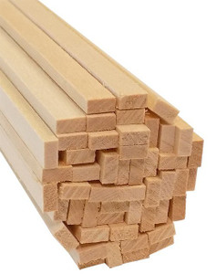 cut end of 50-pack bundle of light-colored bud nosen 1/8"H x 1/4"W x 24"L basswood strips
