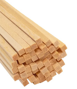 cut end of 50-pack bundle of light-colored bud nosen 1/8"H x 1/8"W x 24"L basswood strips cut end of 50-pack bundle of light-colored bud nosen 1/8"H x 1/8"W x 24"L basswood strips