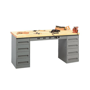 Tennsco Electronic Modular Work Bench, Maple Top w/2 4-drawer units & outlet panel Tennsco Electronic Modular Work Bench, Maple Top w/2 4-drawer units & outlet panel