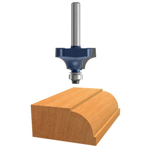 graphic of Bosch micrograin 1/4" Carbide-Tipped beading Router Bit displayed atop example piece of wood graphic of Bosch micrograin 1/4" Carbide-Tipped beading Router Bit displayed atop example piece of wood