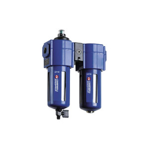 blue Campbell Hausfeld Desiccant Dryer with two cylinders, Quick release bowl and quarter turn drain