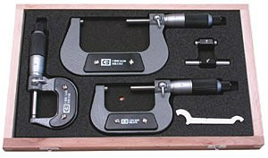 Chicago Brand 0-3" Outside Micrometer Set with Carbide tips, calibration wrench, gauge blocks, vertical case Chicago Brand 0-3" Outside Micrometer Set with Carbide tips, calibration wrench, gauge blocks, vertical case