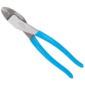 9.5" high carbon steel channellock 909 crimping pliers with blue comfort grips for 10-22 awg wire