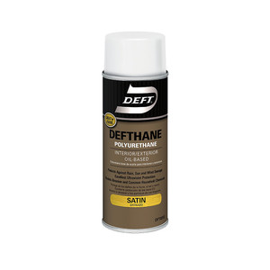 11.5 ounce aerosol spray can of deft polyurethane with a clear satin gloss finish