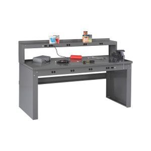 Tennsco Electronics Work Bench w/stringer & outlet panel, 6'W x 30"D x 33-1/2"H, Steel Top Tennsco Electronics Work Bench w/stringer & outlet panel, 6'W x 30"D x 33-1/2"H, Steel Top