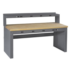 Tennsco Electronics Work Bench w/stringer, outlet panel & electronic riser, 6'W x 30"D x 33-3/4"H, Maple Laminate Top Tennsco Electronics Work Bench w/stringer, outlet panel & electronic riser, 6'W x 30"D x 33-3/4"H, Maple Laminate Top