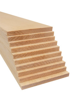 tiered stack of 10 sheets of light-colored kiln-dried 1/4" x 3" x 36" balsa wood tiered stack of 10 sheets of light-colored kiln-dried 1/4" x 3" x 36" balsa wood