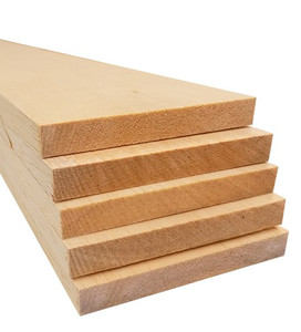 tiered stack of 5 sheets of light-colored, kiln-dried 1/2" x 4" x 35" balsa wood tiered stack of 5 sheets of light-colored, kiln-dried 1/2" x 4" x 35" balsa wood