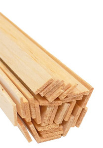 cut end of 28-pack bundle of light-colored bud nosen 1/16"H x 3/8"W x 24"L basswood strips cut end of 28-pack bundle of light-colored bud nosen 1/16"H x 3/8"W x 24"L basswood strips