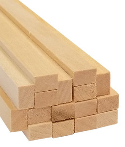 cut end of 16-pack bundle of light-colored bud nosen 1/4"H x 3/8"W x 24"L basswood strips cut end of 16-pack bundle of light-colored bud nosen 1/4"H x 3/8"W x 24"L basswood strips