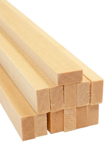 cut end of 12-pack bundle of light-colored bud nosen 1/4"H x 1/2"W x 24"L basswood strips
