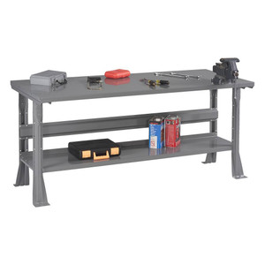 Tennsco Work Bench with Steel Top, Flared Legs and Lower Shelf, 6'W x 36"D