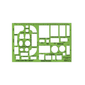 green plastic drafting template for drawing living and dining rooms, bedrooms, kitchens, and more