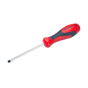 slotted screwdriver with red and black handle, 4" long square shaft, 1/4" wide black oxide tip