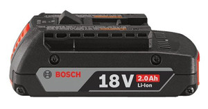 black bosch 18 volt 2 Ah lithium-ion battery for all bosch 18v li-ion power tools, radios and more
