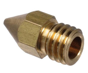 brass replacement nozzle for afinia h series 3d printer with pointed end and open circular end with threads