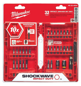 red plastic molded case with 32 different impact driver bits inside red and white plastic packaging red plastic molded case with 32 different impact driver bits inside red and white plastic packaging