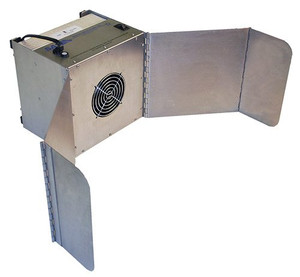 stainless steel soldering fume extractor with circular vent opening and metal wings on each side stainless steel soldering fume extractor with circular vent opening and metal wings on each side