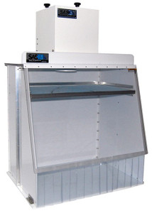large clear booth with 30" clearance inside and HEPA filters for controlling aerosol sprays large clear booth with 30" clearance inside and HEPA filters for controlling aerosol sprays