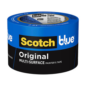 roll of blue 3m scotchblue painter's tape wrapping in protective plastic blue and white packaging with text roll of blue 3m scotchblue painter's tape wrapping in protective plastic blue and white packaging with text