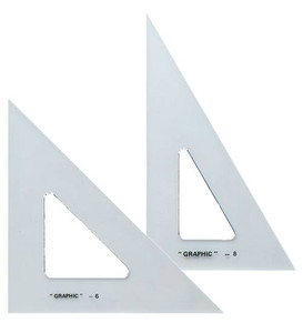 set of two clear drafting triangles made from molded 0.08" polystyrene with a 6" and 8" triangle set of two clear drafting triangles made from molded 0.08" polystyrene with a 6" and 8" triangle