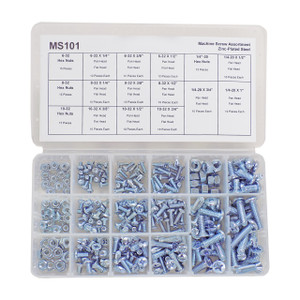 180-piece zinc-plated steel machine screws separated into 16 divided segments of plastic case