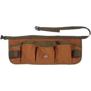 brown and black Bucket Boss 13-Pocket Duckwear Apron has bar tacked seams for durability and 2 web loops brown and black Bucket Boss 13-Pocket Duckwear Apron has bar tacked seams for durability and 2 web loops