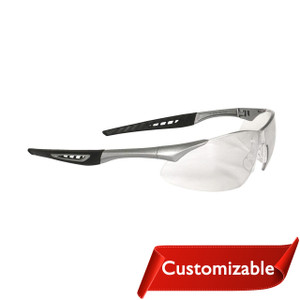 lightweight silver frame safety glasses with adjustable nosepiece and smoke polycarbonate lenses
