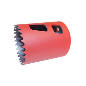 red Morse Bi-metal hole saw with 1-5/8" diameter and tooth set design for faster material removal