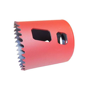 red Morse Bi-metal hole saw with 2-1/8" diameter and tooth set design for faster material removal