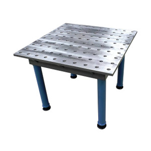 Baileigh Welding Jig Table with blue legs and silver steel top with 100 holes in a 10 x 10 grid Baileigh Welding Jig Table with blue legs and silver steel top with 100 holes in a 10 x 10 grid