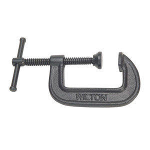 heavy duty C-shaped carriage clamp with black oxide coating, vise type handle and 10" max opening heavy duty C-shaped carriage clamp with black oxide coating, vise type handle and 10" max opening