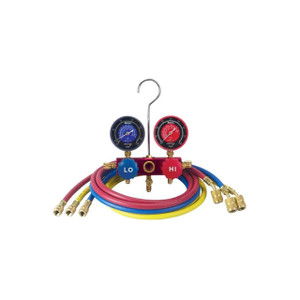 Robinair 2-Way Aluminum Gauge with 3-60" 1/4" Enviro-Guard Hoses, For R22/404A/410A Refrigerant