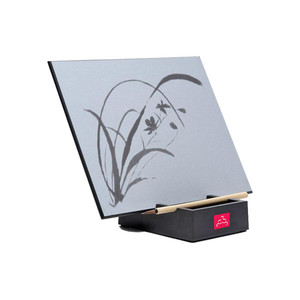 12" x 9.5" x 1/4" buddha board original board with bamboo pen and black stand holding white tilted screen 12" x 9.5" x 1/4" buddha board original board with bamboo pen and black stand holding white tilted screen