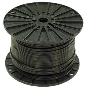 black spool with 250' of black coleman cable parallel 18 gauge plastic covered cord for powering lamps