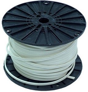 black spool with 250' of white coleman cable parallel 18 gauge plastic covered cord for powering lamps