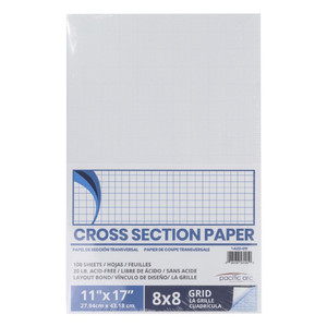Pacific Arc Cross Section Drawing Paper 8x8 grid, 100 sheet pack, 11" x 17"