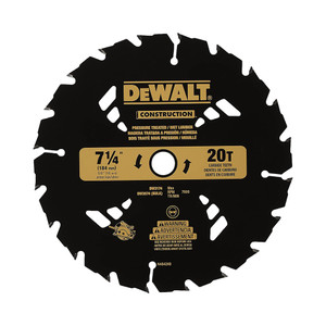 black 7-1/4" dewalt general purpose carbide-tipped combination circular saw blade with 20 tpi and 5/8" arbor black 7-1/4" dewalt general purpose carbide-tipped combination circular saw blade with 20 tpi and 5/8" arbor