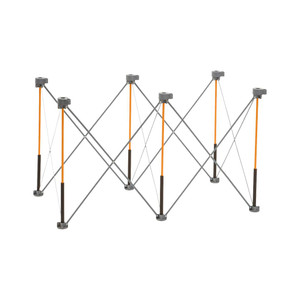 orange and black poles with diagonal supports create a 2' x 4' collapsible workstation stand with 6 feet orange and black poles with diagonal supports create a 2' x 4' collapsible workstation stand with 6 feet