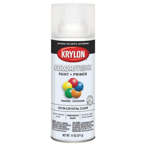 Krylon COLORmaxx Spray Paint + Primer, Satin Crystal Clear Krylon COLORmaxx Spray Paint + Primer, Satin Crystal Clear