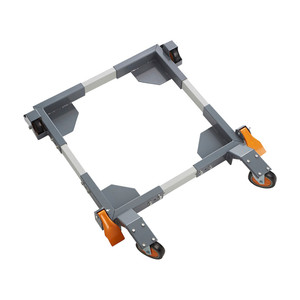 all-steel square frame with foot-operated steel locking levers on wheels adjusts in 1" increments
