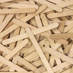pile of 150 plain natural wooden craft sticks that are 4-1/2" long, 3/8" wide and 2mm thick pile of 150 plain natural wooden craft sticks that are 4-1/2" long, 3/8" wide and 2mm thick