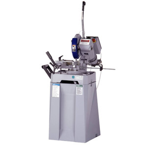 gray heavy-duty, low-production manual cold saw with rotating head, standard HSS blade and more