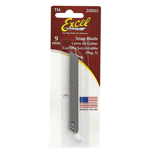 package of five 9mm replacement blades, each with 13 snap-off points for easy replacement, made in usa package of five 9mm replacement blades, each with 13 snap-off points for easy replacement, made in usa