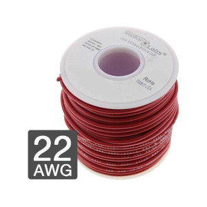 Spool of 25' of red, solid, PVC 22AWG tinned copper hook-up wire for use in point-to-point wiring Spool of 25' of red, solid, PVC 22AWG tinned copper hook-up wire for use in point-to-point wiring