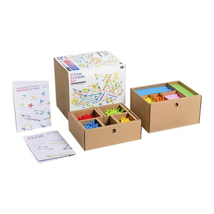 Strawbees Steam Classroom kit has 4,000 pieces neatly organized in brown cardboard boxes Strawbees Steam Classroom kit has 4,000 pieces neatly organized in brown cardboard boxes